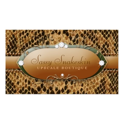311 Sassy Snakeskin - Gold & Green Business Card Template (front side)