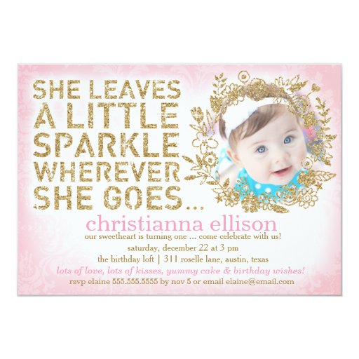 311 She Leaves A Little Sparkle Floral Wreath Announcement Cards (front side)