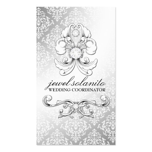 311-Silver Diamond Luxe Damask Business Cards