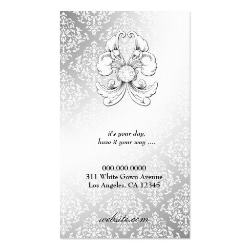 311-Silver Diamond Luxe Damask Business Cards (back side)