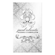 311-Silver Diamond Luxe Damask Business Cards