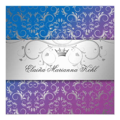 311-Silver Divine Blue Bliss Sweet 16 Personalized Invites
