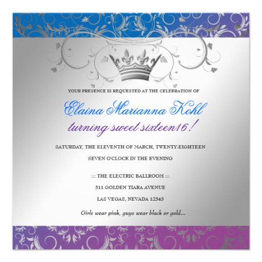 311-Silver Divine Blue Bliss Sweet 16 Personalized Invites