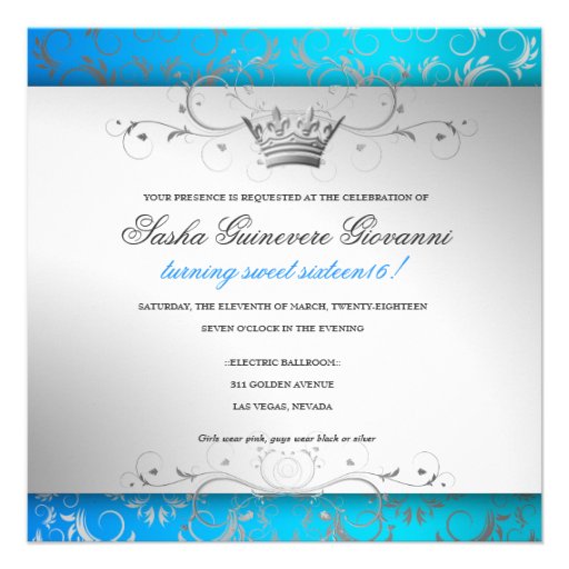 311-Silver Divine Bow | Tropical Blue Sweet 16 Announcements