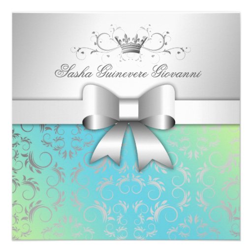 311-Silver Divine Bow | Turquoise Lime Sweet 16 Invites