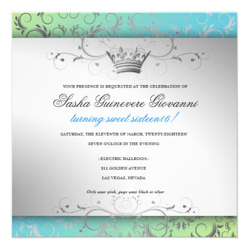 311-Silver Divine Bow | Turquoise Lime Sweet 16 Invites
