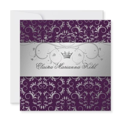 311-Silver Divine | Eggplant Sweet 16 Personalized Invite by Jill311