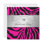 311-Silver Divine Hott Pink Zebra Bachelorette Custom Invites