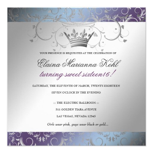 311-Silver Divine Hydrangea Sweet 16 Custom Invite