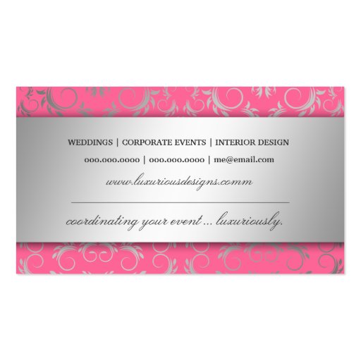 311 Silver Divine Luscious Pink Business Card Templates (back side)