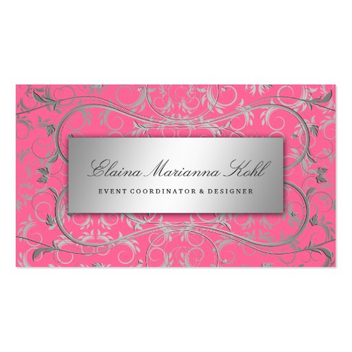 311 Silver Divine Luscious Pink Business Card Templates (front side)