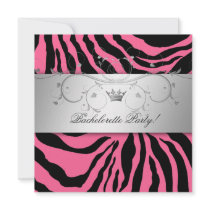 311-Silver Divine Pink Zebra Bachelorette Personalized Announcements