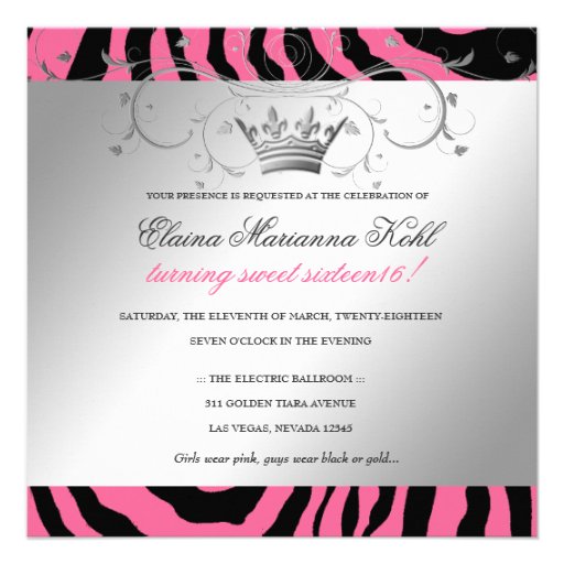 311-Silver Divine Pink Zebra Sweet Sixteen Announcement