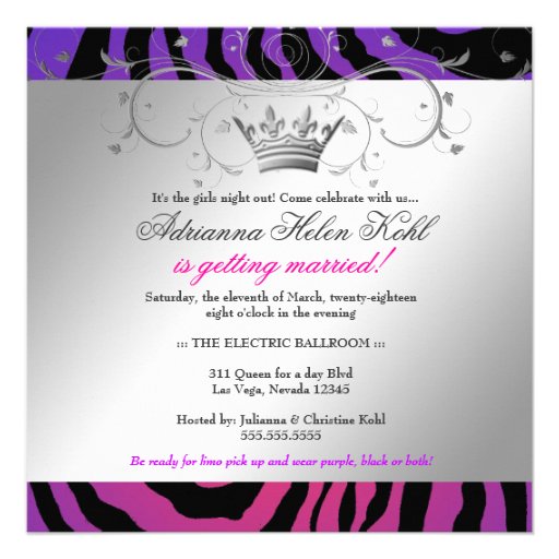 311-Silver Divine Purple Radian Zebra Bachelorette Announcements