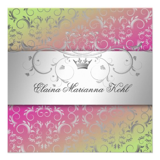 311-Silver Divine Strawberry Lime Sweet 16 Personalized Announcements
