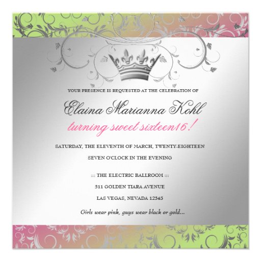 311-Silver Divine Strawberry Lime Sweet 16 Personalized Announcements