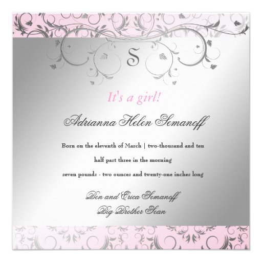 311-Silver Divine Sweet Pink Personalized Invitations