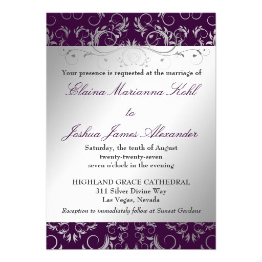 311 Silver {Faux}  Divine | Eggplant Personalized Invite