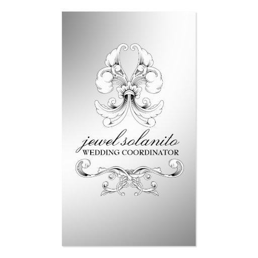 311-Silver Luxe Elegance RSVP Business Cards (front side)