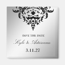 311-Simplisticly Elegant Damask Save the Date Fridge Magnet