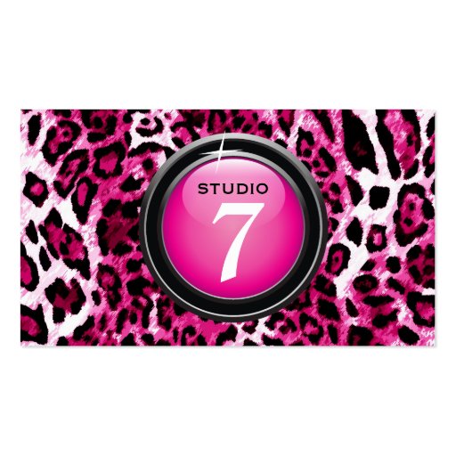 311-Sleek "Button" Hot Pink Leopard Business Card Template (front side)