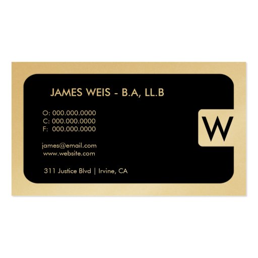 311-Sleek Corporate | Law Gold Card Business Card Template (back side)