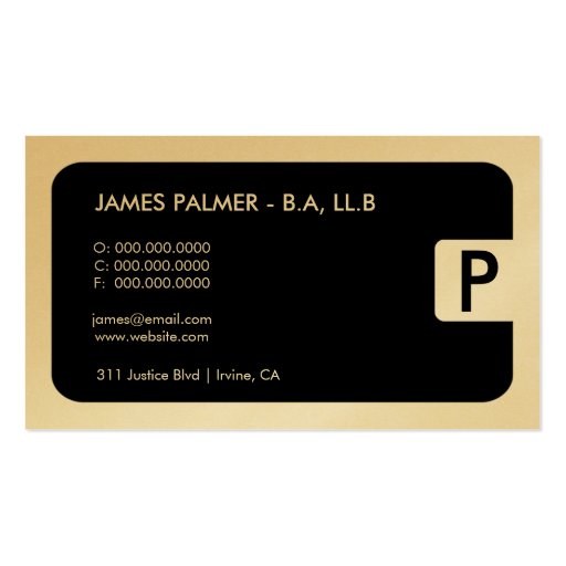 311-Sleek Corporate | Law Gold Card Business Cards (back side)
