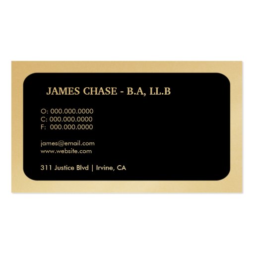 311-Sleek Corporate Monogram | Law Gold Card Business Card (back side)
