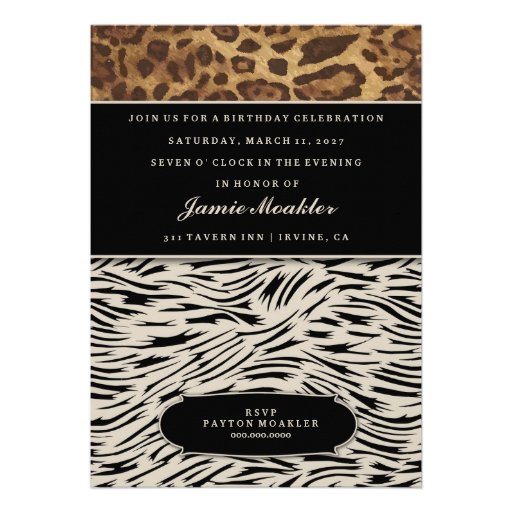 311-Sophisticated Jungle Zebra Monogram Personalized Invitation