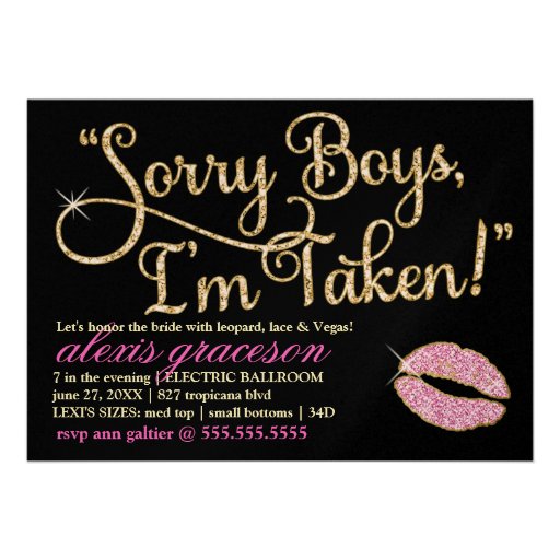 311 Sorry Boys I'm Taken Bachelorette 2 Kiss Custom Invites
