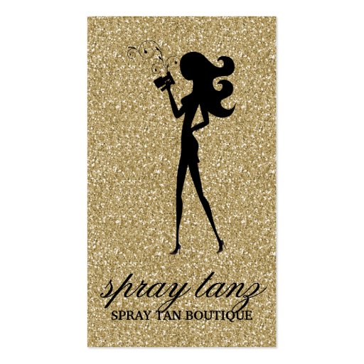 311 Spray Tan Fashionista Gold Glitter Loyalty Business Card Template (front side)