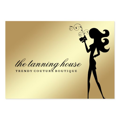 311 Spray Tan Fashionista Silhouette Gold Gradient Business Card Template (front side)