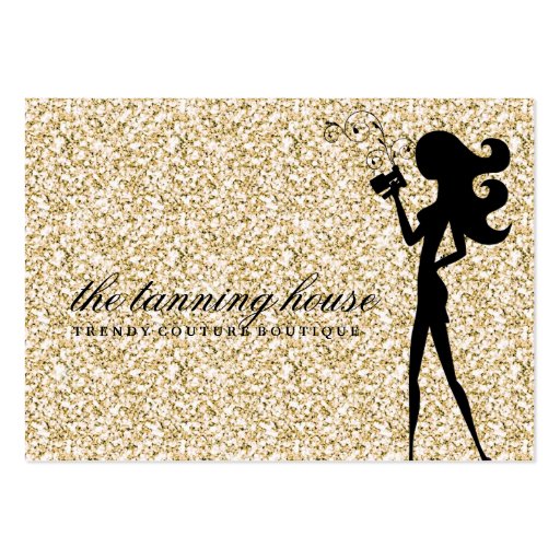 311 Spray Tan Fashionista Silhouette Gold Sparkle Business Card Templates (front side)