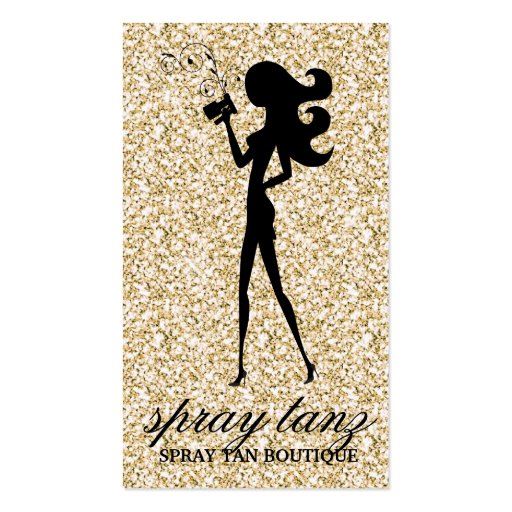 311 Spray Tan Fashionista Silhouette Gold Sparkle Business Card Template