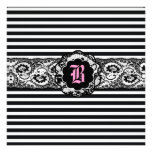 311-Striped Lace Square Black White Pink Invitations