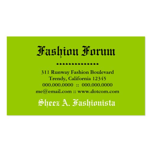 311-Stylish City Girl | Lime Green Business Cards (back side)