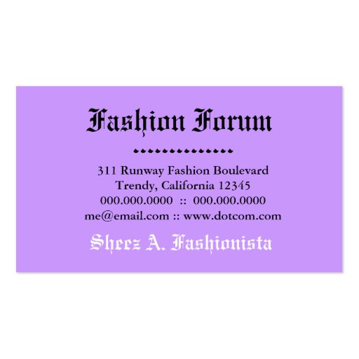 311-Stylish City Girl | Sizzling Lilac Business Cards (back side)