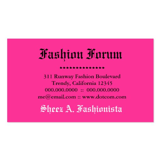 311 Stylish City Girl | Sizzling Pink Business Card Templates (back side)