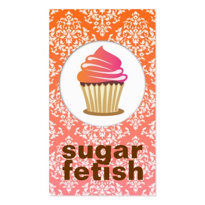 311-Sugar Fetish | Pink Swirl Orange Damask Business Card Template by Jill311