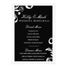 311-Swanky Swirl Dinner / Drink Menu Black Personalized Announcements