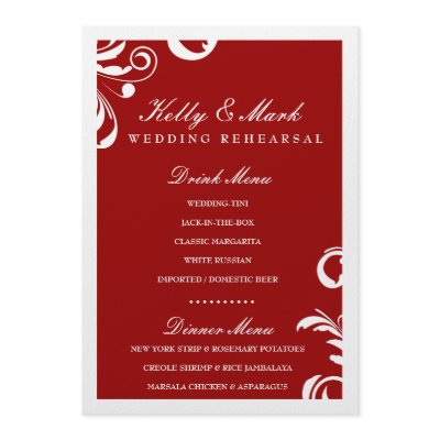 311-Swanky Swirl Dinner / Drink Menu Red Custom Announcements by Jill311