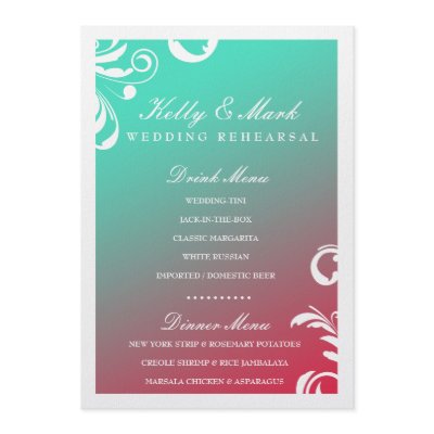 311-Swanky Swirl Dinner Menu Turquiose Dream Invitations by Jill311