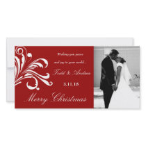 311-Swanky Swirls Merry Chrismtas Photo Red Photo Greeting Card