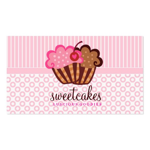 311 Sweet Cakes Cupcakes Dots n Stripes Light Pink Business Card Templates