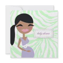 311-Sweet Pregnant Mommy Zebra - Ethnic Long Hair Personalized Invitations