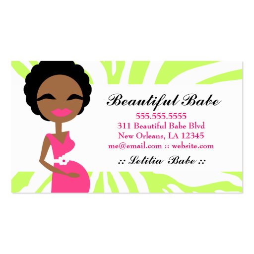 311-Sweet Pregnant Mommy Zebra Lime - Ethnic Business Card Template (back side)