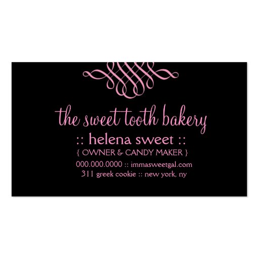 311-Sweet Tooth Pink Swirl | Black Business Card Templates (back side)