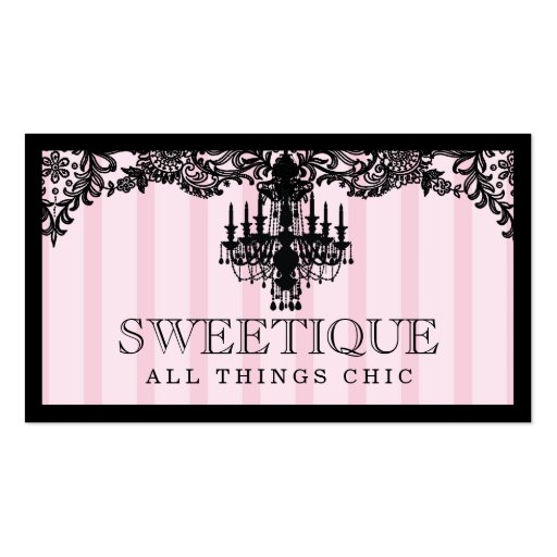 311 Sweetique Pink Stripes & Lace Chandelier Business Card (front side)