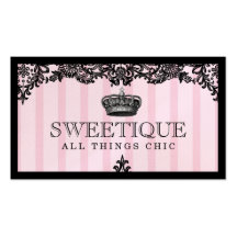 311 Sweetique Pink Stripes & Lace Shimmer Paper Business Card Template
