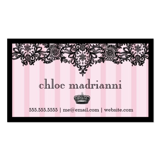 311 Sweetique Pink Stripes & Lace Shimmer Paper Business Card Template (back side)
